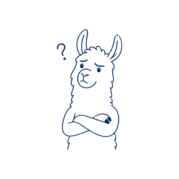A cute line-drawing of a puzzled llama, wondering if it's really a sheep.